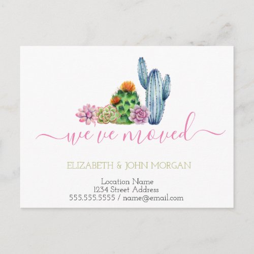 Weve moved Watercolor Cactus Announcement Postcard