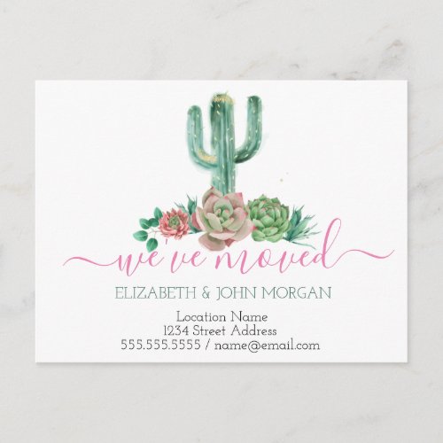 Weve moved Watercolor Cactus Succulent Announcement Postcard