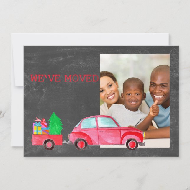 We've Moved watercolor Christmas Car photo card (Front)