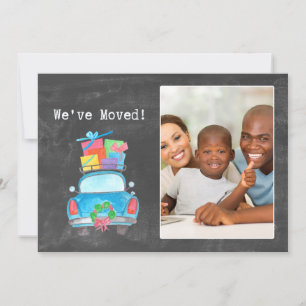 We've Moved watercolor Christmas Car photo card