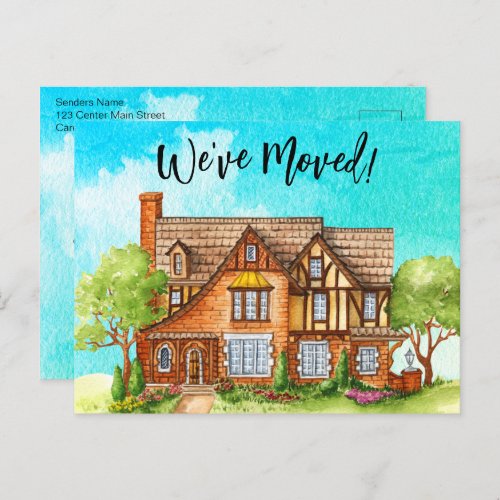 Weve Moved Watercolor Cottage Moving Announcement Postcard