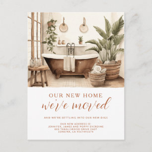 We've Moved Watercolor Cozy Bathroom Postcard