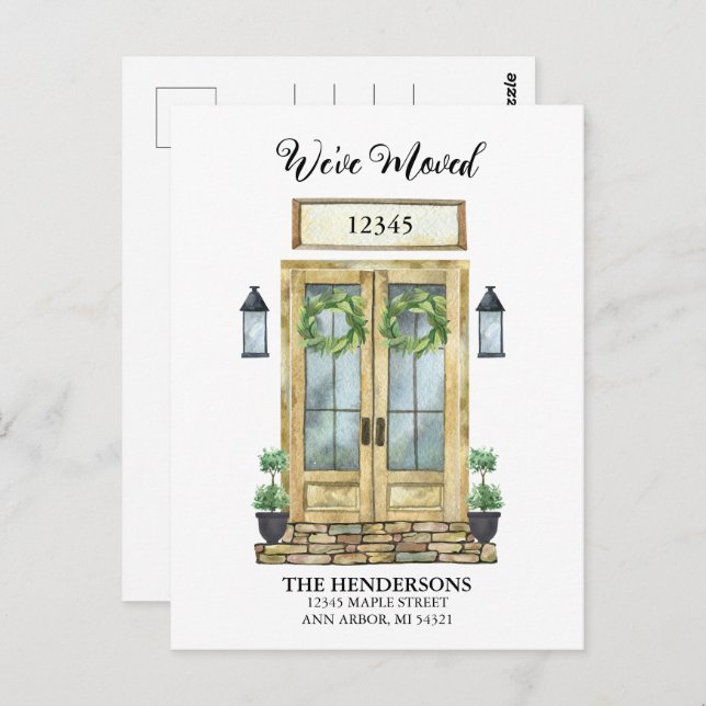 We've Moved Watercolor Door Moving Announcement Postcard (Front/Back)