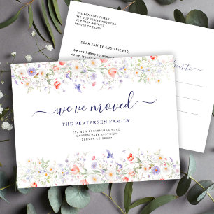 We've moved watercolor floral wildflowers moving announcement postcard