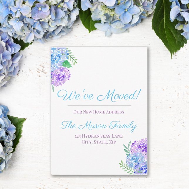 We've Moved Watercolor Hydrangeas New Address Announcement Postcard (Charm loved ones with watercolor blooms, announcing your move sweetly and stylishly.)