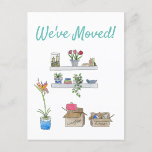 We've Moved Watercolor Moving Boxes & Living Room Announcement Postcard