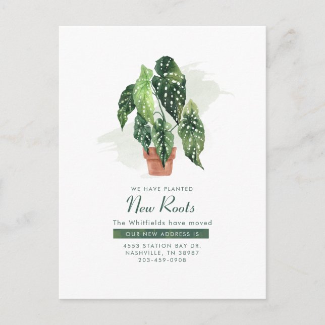 We've Moved Watercolor Plant Moving Announcement Postcard (Front)