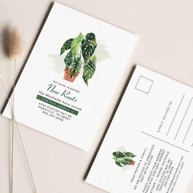 We've Moved Watercolor Plant Moving Announcement Postcard (Creator Uploaded)