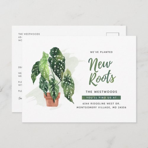 Weve Moved Watercolor Potted Plant Moving Address Announcement Postcard