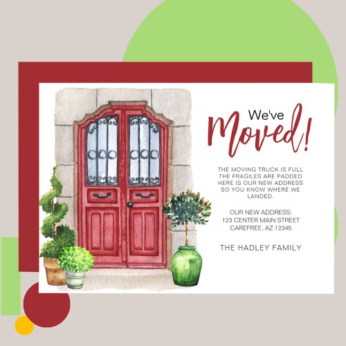 Weve Moved Watercolor Red Door Announcement