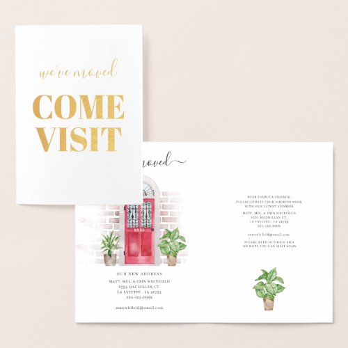 Weve Moved Watercolor Red Door Moving Address Foil Card