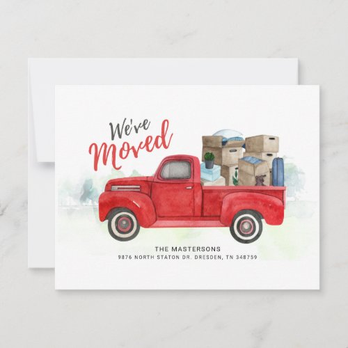 Weve Moved Watercolor Red Truck New Address Moving
