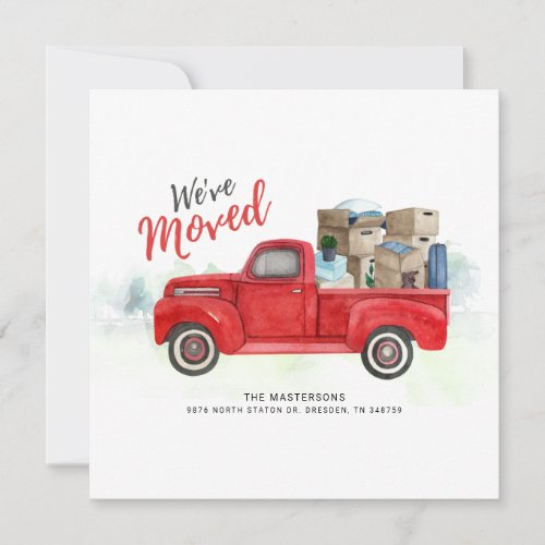 Weve Moved Watercolor Red Truck New Address Moving Announcement