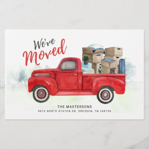 Weve Moved Watercolor Red Truck New Address Moving Stationery