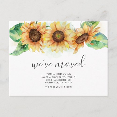 Weve Moved Watercolor Sunflower Moving Announcement Postcard