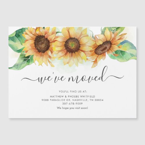 Weve Moved Watercolor Sunflower Moving Magnetic Invitation