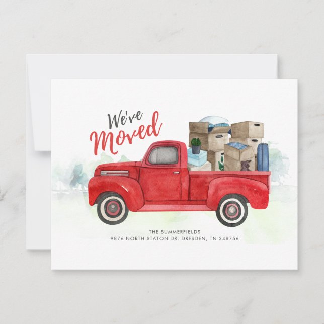 We've Moved Watercolor Truck Moving Announcement (Front)