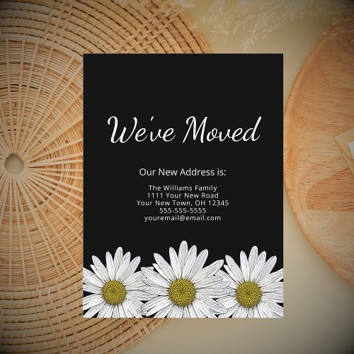 Weve Moved Whimsical Daises New Home Black Announcement Postcard