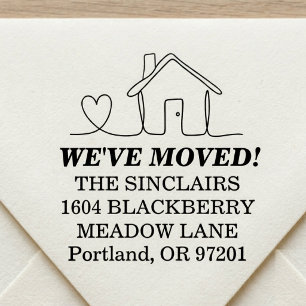 We've Moved Whimsical Line Art New Home Address   Self-inking Stamp