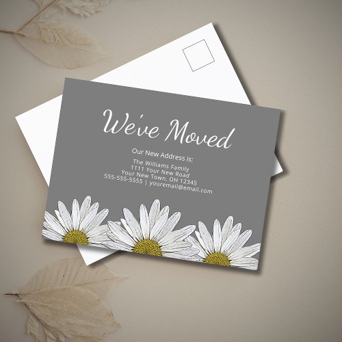 Weve Moved White Daisies Rustic Gray New Home Announcement Postcard
