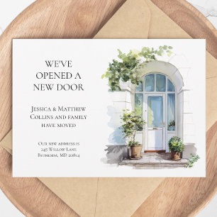 We've Moved White Watercolor Door New Home Moving Announcement