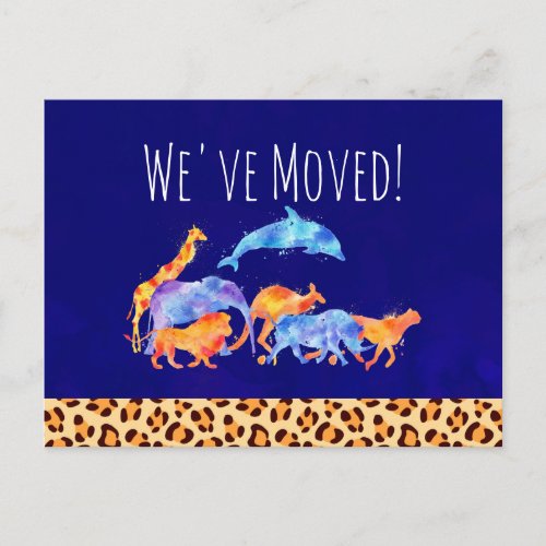 Weve Moved Wild Animals with a Leopard Print Announcement Postcard