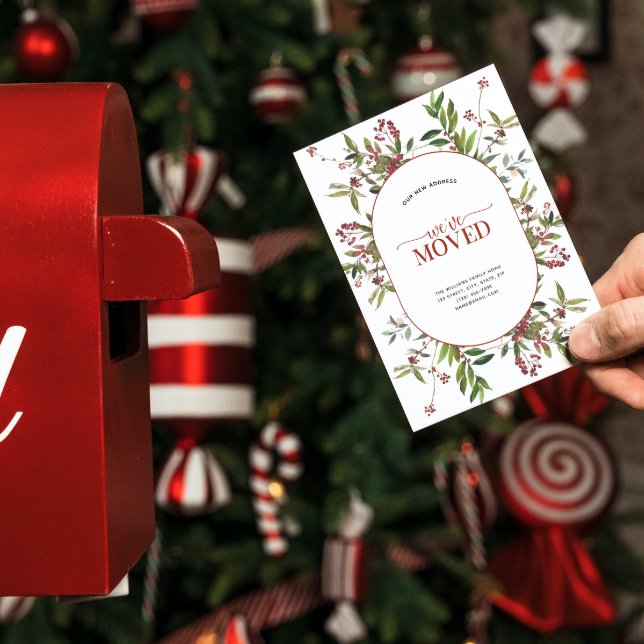 We've Moved Winter Berry Announcement Postcard (Celebrate the new beginning with this festive 'We've Moved" postcard!)