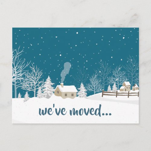 Weve Moved Winter House in Snow Change of Address Announcement Postcard
