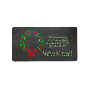 We've Moved x-mas wreath Holiday Label