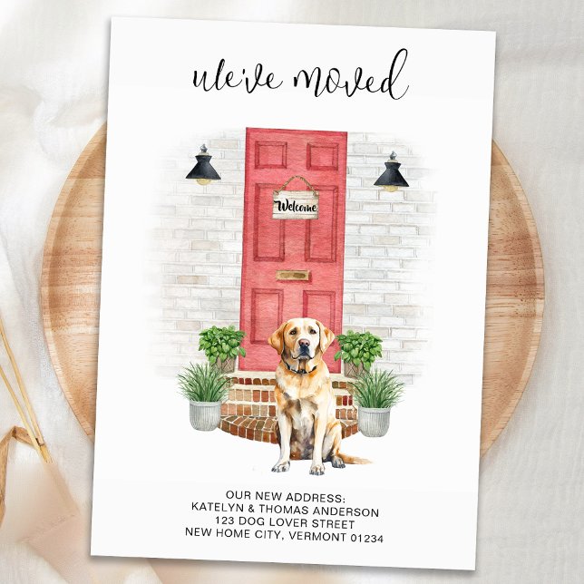 We've Moved Yellow Labrador Red Door Dog Moving Announcement (Creator Uploaded)