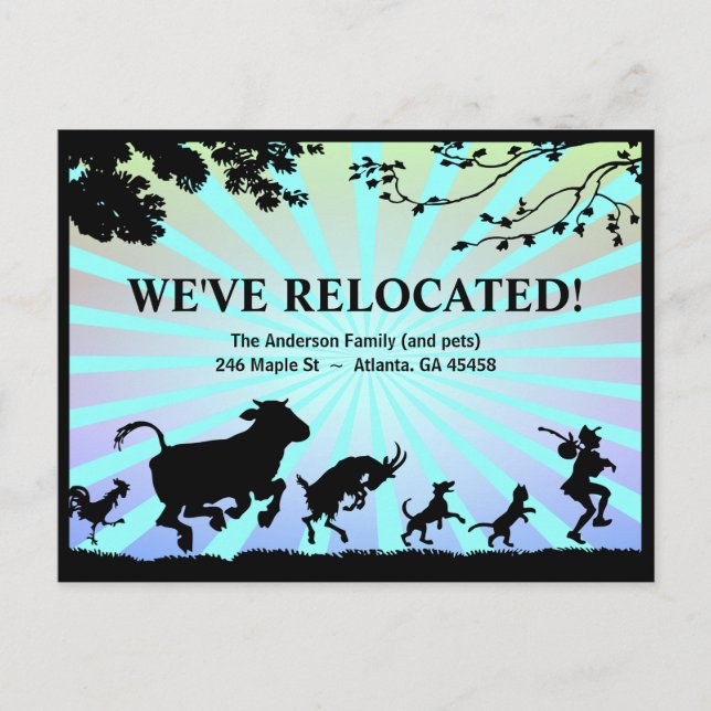 We've Relocated-Bold Colorful Moving Announcement Postcard (Front)
