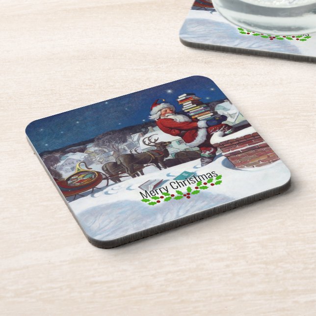 Weyeth - Santa Delivering Books for Christmas Beverage Coaster (Left Side)