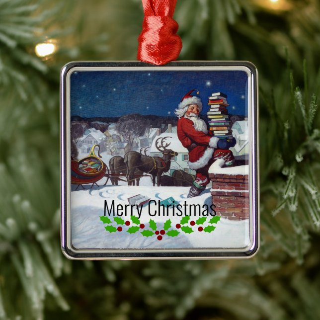 Weyeth - Santa Delivering Books for Christmas Metal Ornament (Tree)