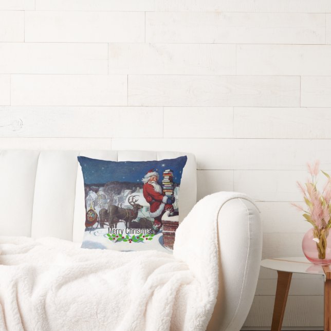 Weyeth - Santa Delivering Books for Christmas Throw Pillow (Couch)