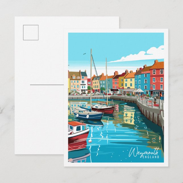 Weymouth England vintage travel illustration Postcard (Front/Back)