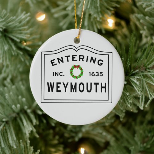 Weymouth, MA Holiday Wreath Ceramic Ornament