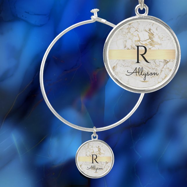 Wh & Gold Marble Gold Bar, DIY Black Name Monogram Bangle Bracelet (Creator Uploaded)