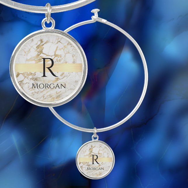 Wh & Gold Marble Gold Bar, DIY Black Name Monogram Bangle Bracelet (Creator Uploaded)