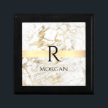 Wh & Gold Marble Gold Bar, DIY Black Name Monogram Gift Box<br><div class="desc">Personalize your name and monogram in black on trendy Gold Bar on White and Gold Marble. Click “Customize” to change colors and type styles.</div>