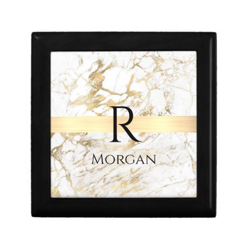 Wh  Gold Marble Gold Bar DIY Black Name Monogram Gift Box