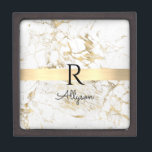 Wh & Gold Marble Gold Bar, DIY Black Name Monogram Gift Box<br><div class="desc">Personalize your name in black script and black monogram on trendy Gold Bar on White and Gold Marble. Click “Customize” to change colors and type styles</div>