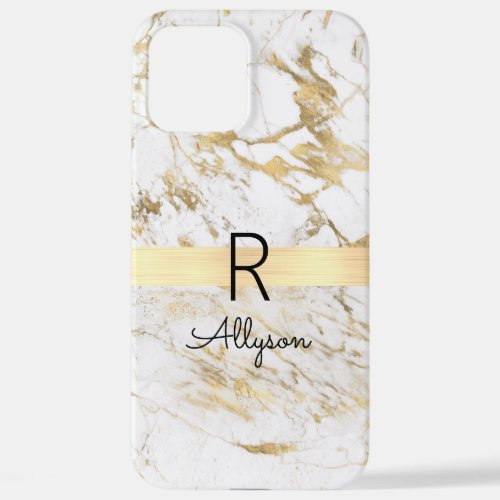 Wh  Gold Marble Gold Bar DIY Black Name Monogram iPhone 12 Pro Max Case