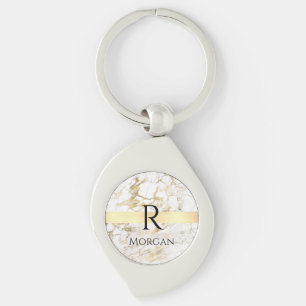 Wh & Gold Marble Gold Bar, DIY Black Name Monogram Keychain