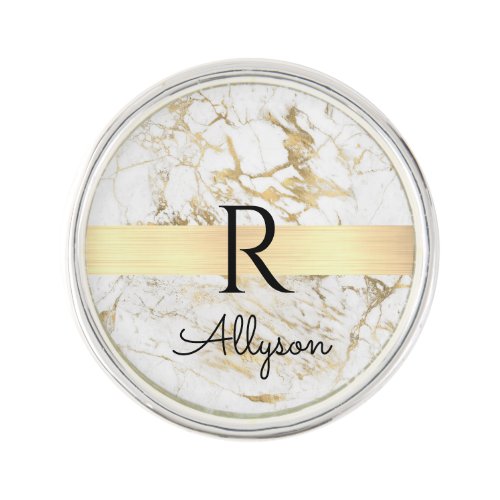 Wh  Gold Marble Gold Bar DIY Black Name Monogram Lapel Pin