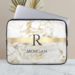 Wh & Gold Marble Gold Bar, DIY Black Name Monogram Laptop Sleeve<br><div class="desc">Personalize your name and monogram in black on trendy Gold Bar on White and Gold Marble. Click “Customize” to change colors and type styles.</div>