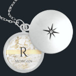 Wh & Gold Marble Gold Bar, DIY Black Name Monogram Locket Necklace<br><div class="desc">Personalize your name and monogram in black on trendy Gold Bar on White and Gold Marble. Click “Customize” to change colors and type styles.</div>