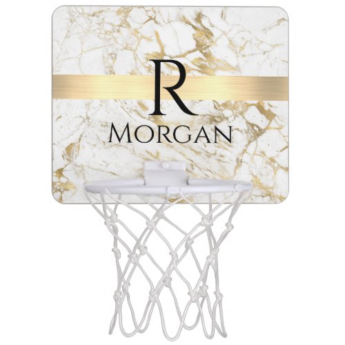 Wh  Gold Marble Gold Bar DIY Black Name Monogram Mini Basketball Hoop