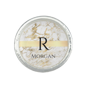 Wh & Gold Marble Gold Bar, DIY Black Name Monogram Ring