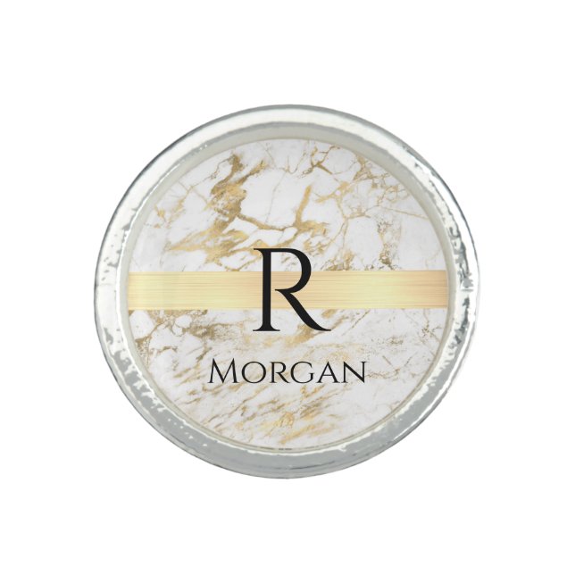 Wh & Gold Marble Gold Bar, DIY Black Name Monogram Ring (Front)