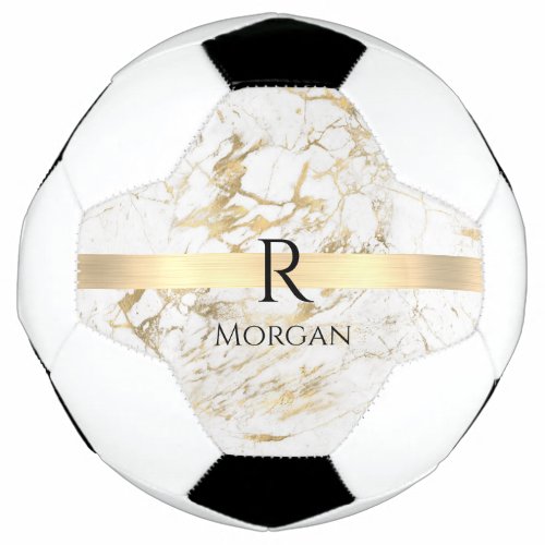 Wh  Gold Marble Gold Bar DIY Black Name Monogram Soccer Ball